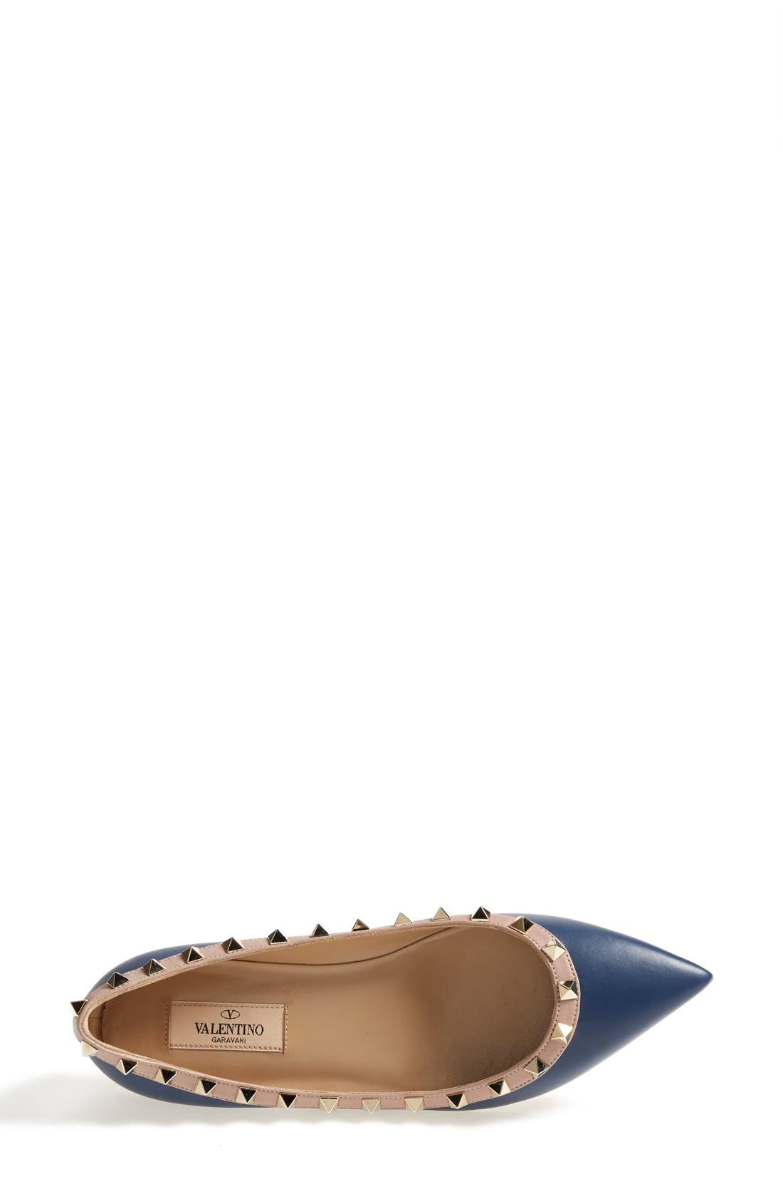 'Rockstud' Flat, Alternate, color, DARK BLUE LEATHER