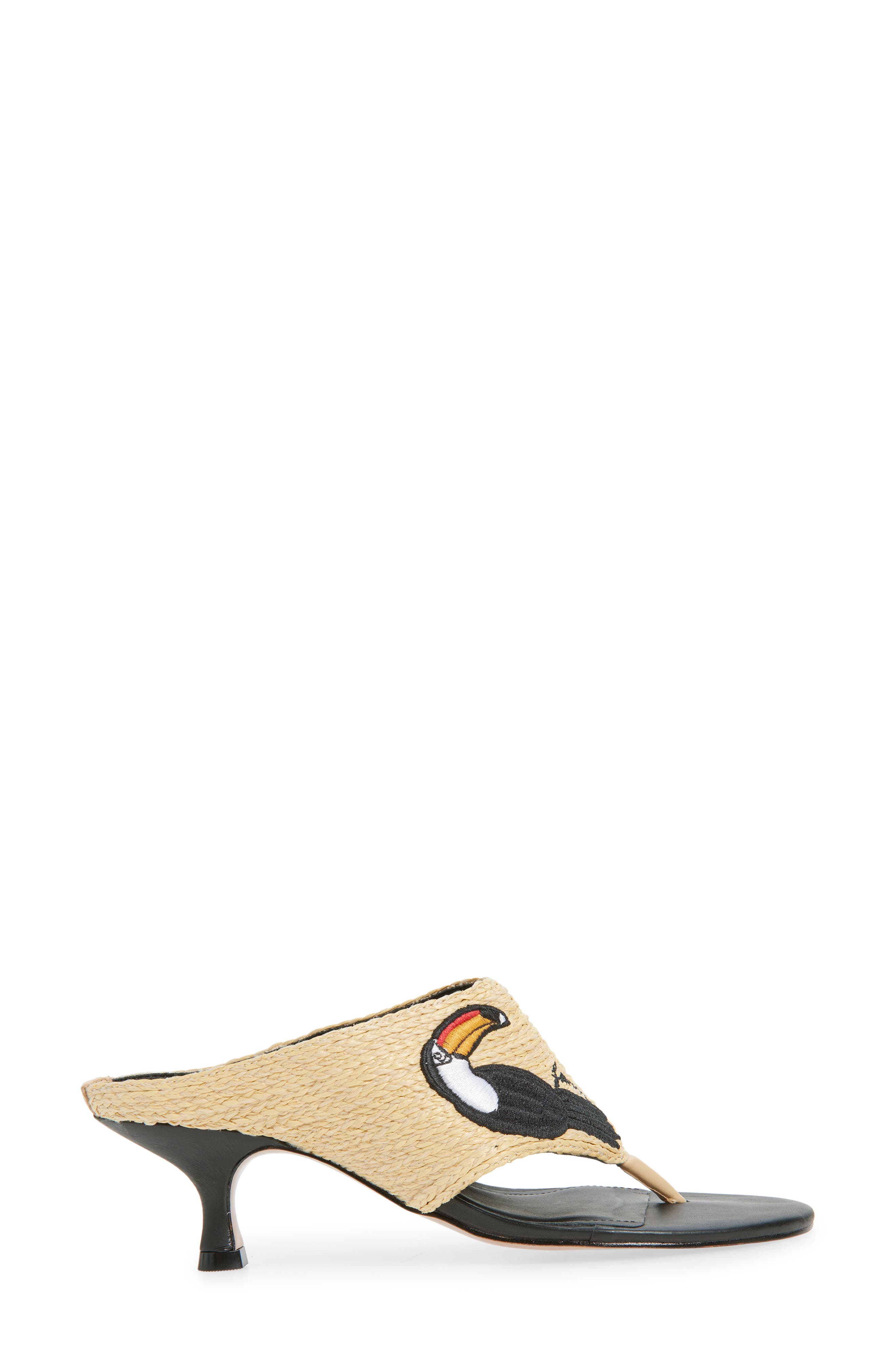 FARM Rio Icons Raffia Kitten Heel Slide Sandal, Alternate, color, Tucan Black