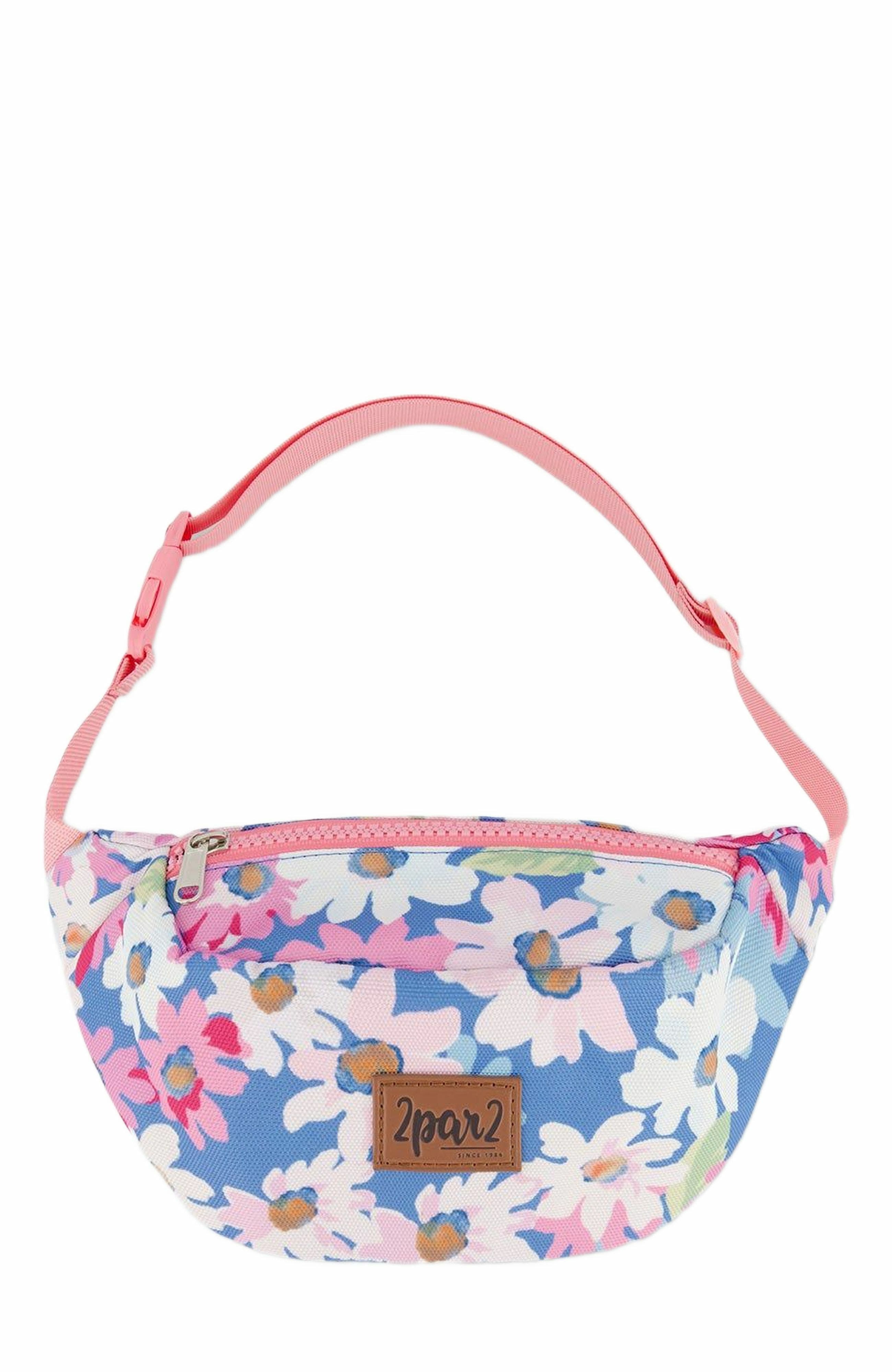 Deux par Deux Girl's Printed Fanny Pack White, Pink, And Green Flowers, Main, color, 