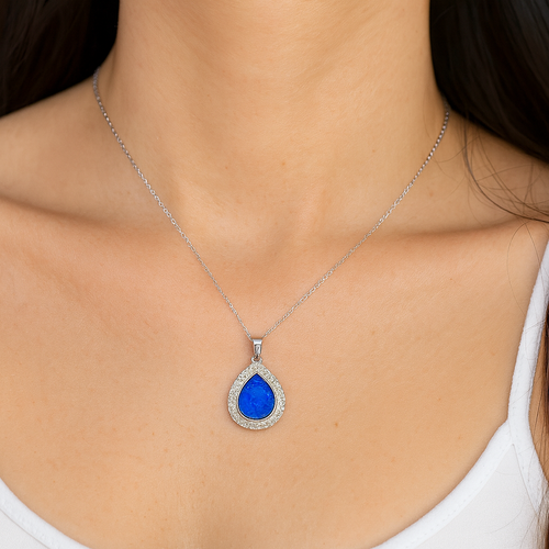 Donatello Gian Sterling Silver Blue Opal Necklace In Metallic