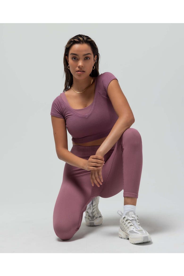 Ribbed Cap Sleeve Crop Top, Alternate, color, MAUVE