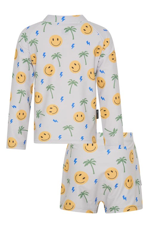 Shop Dot Australia Kids' Smiley Long Sleeve Two-piece Rashguard Swimsuit In Grey