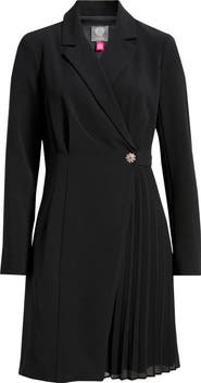 Vince Camuto Rhinestone Detail Long Sleeve Stretch Crepe Dress