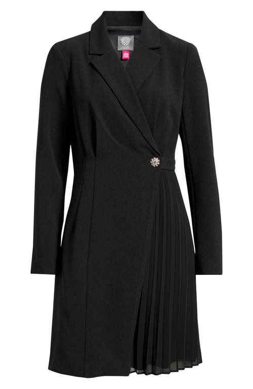 Vince Camuto Rhinestone Detail Long Sleeve Stretch Crepe Dress In Black