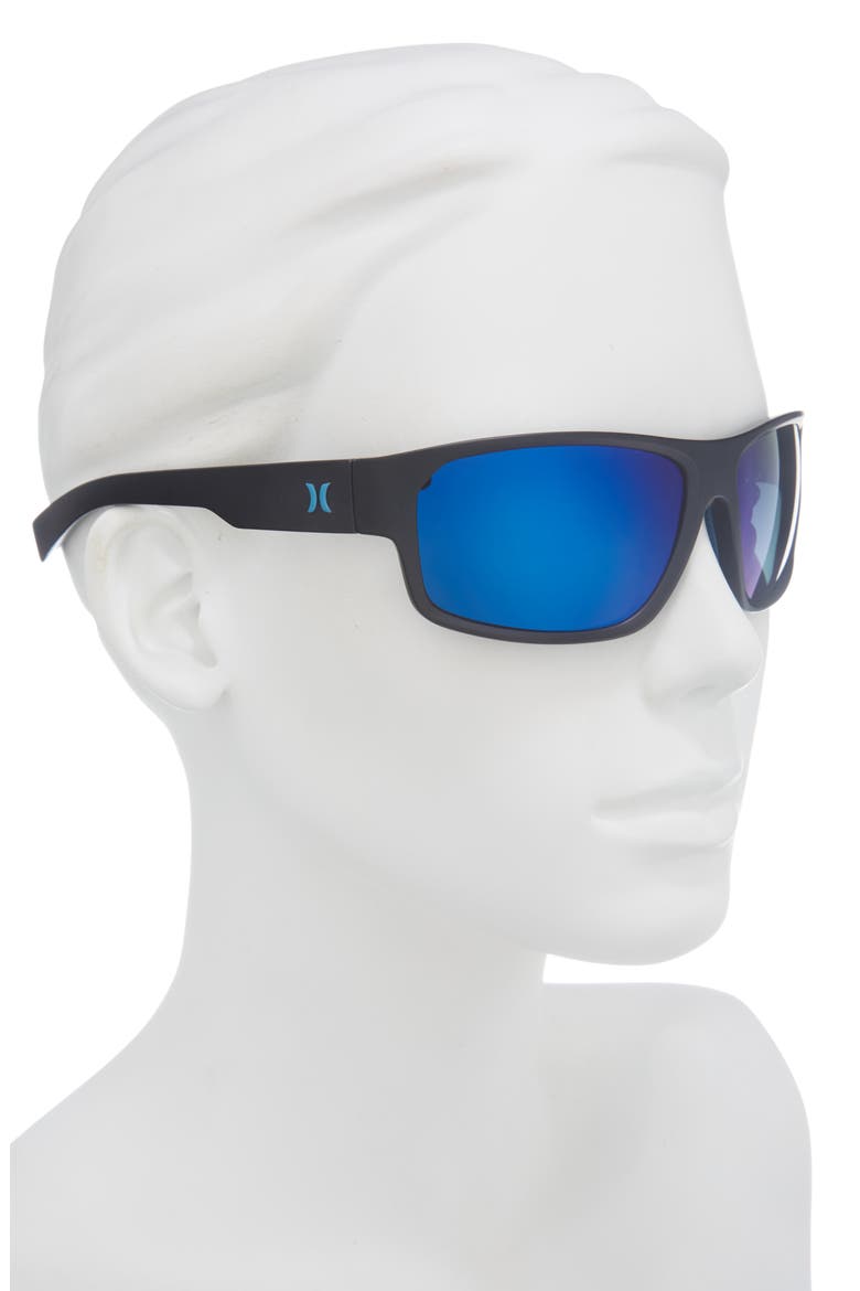 64mm Mod Wrap Polarized Sunglasses, Alternate, color, MATTE BLACK/ BLUE