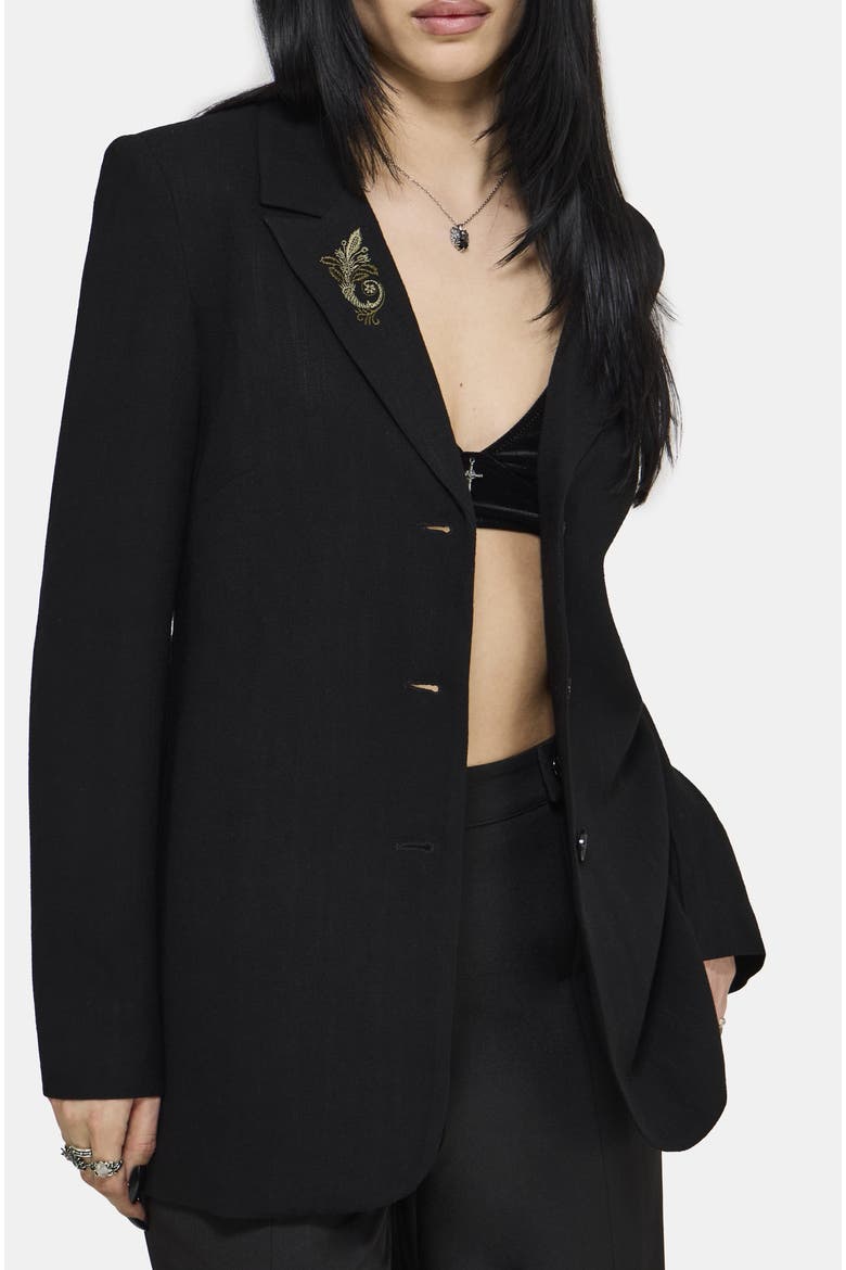 Ellis Embroidered Longline Blazer, Alternate, color, Black