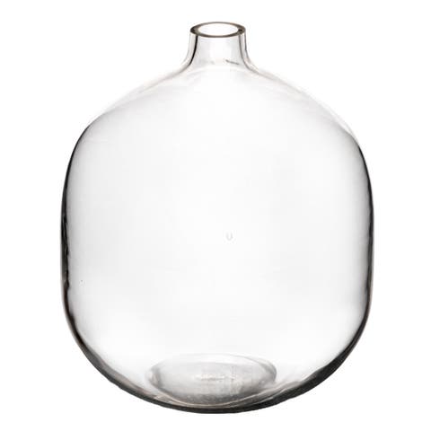 Round Glass Vase with Narrow Lip, Clear