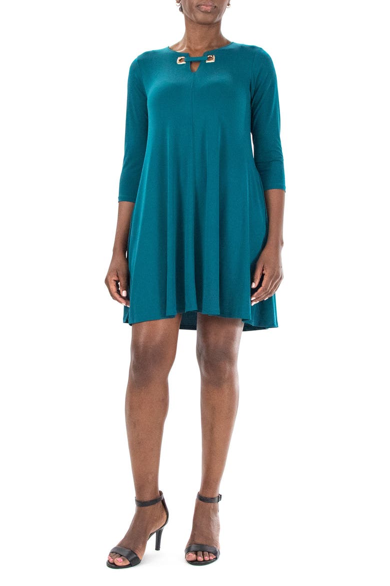 Hardware Neck Long Sleeve Dress, Main, color, RADIENT TEAL GOLD