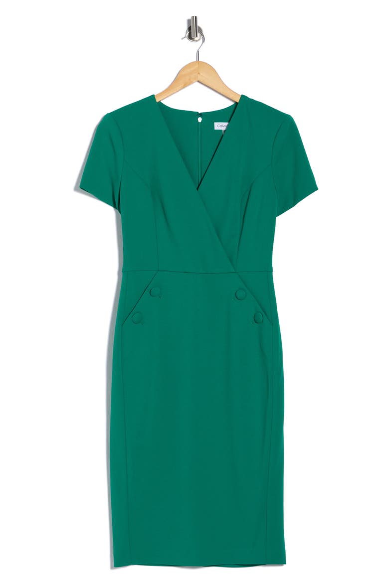 V-Neck Button Sheath Dress, Alternate, color, MEADOW