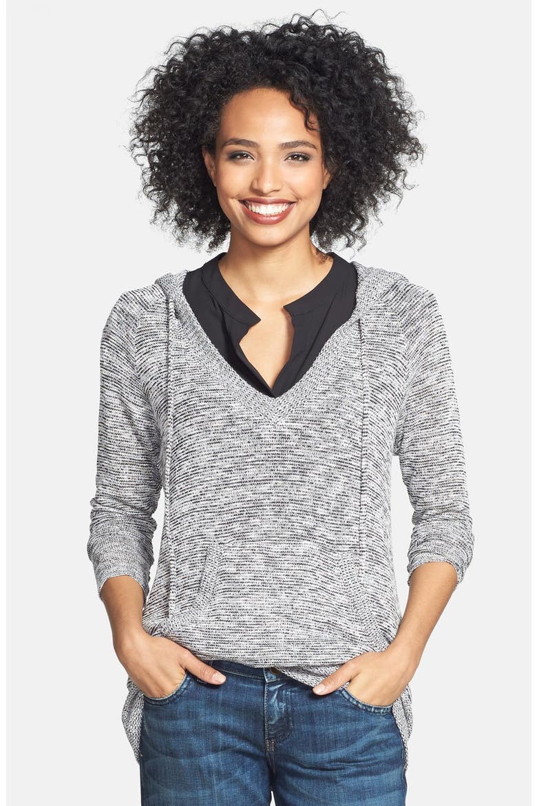 Sweater Knit Hoodie, Main, color, WHITE/ BLACK COMBO