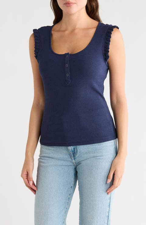Scoop Neck Rib Knit Henley