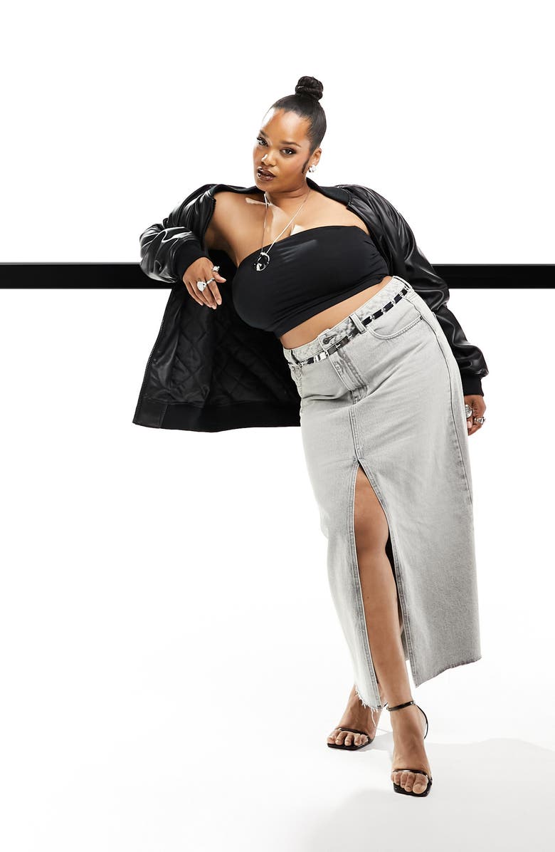 ASOS DESIGN Curve Denim Maxi Skirt, Alternate, color,