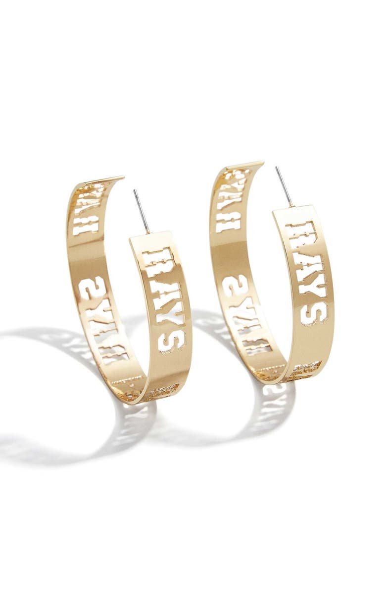 WEAR by Erin Andrews x Baublebar Tampa Bay Rays Large Cutout Hoop Earrings, Main, color, Gold