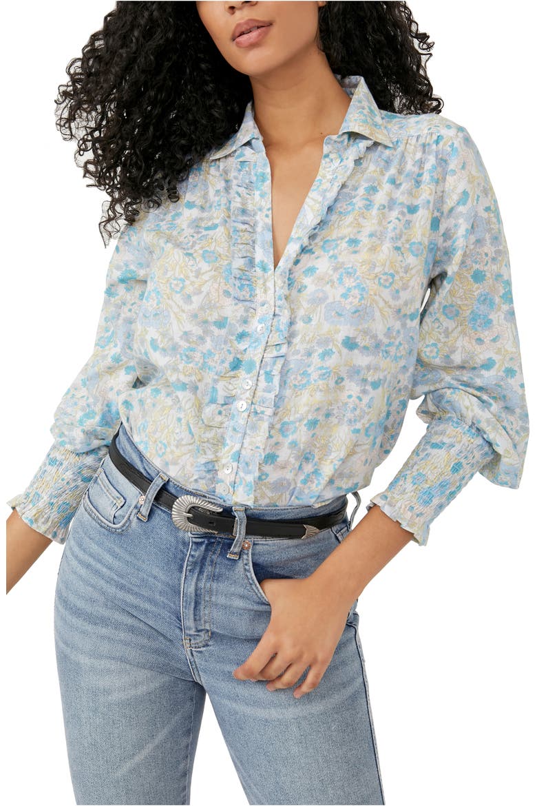 Wild Gardenia Ruffle Cotton Blouse, Main, color, GARDEN COMBO