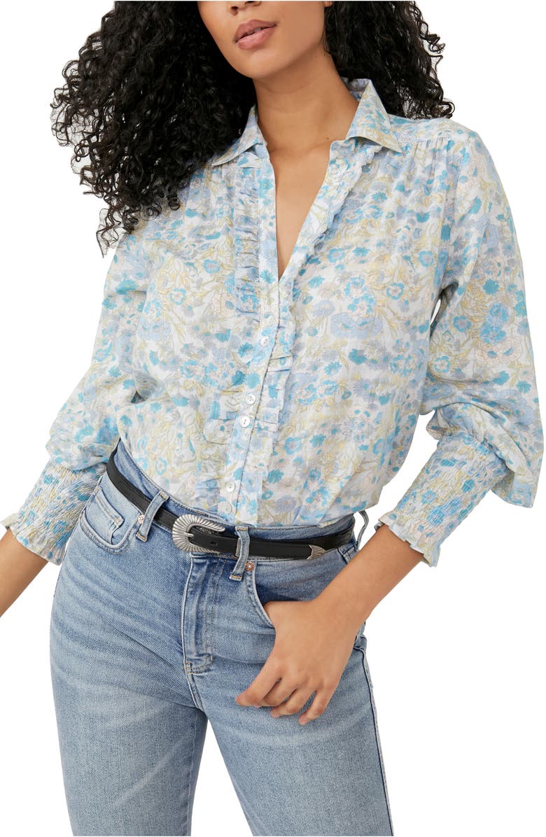 Free People Wild Gardenia Ruffle Cotton Blouse, Main, color, 