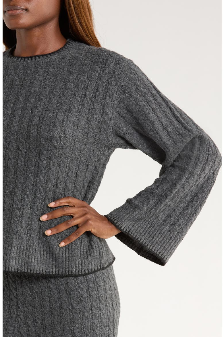 Rylynn Cable Flare Sleeve Sweater, Alternate, color, CHARCOAL HEATHER