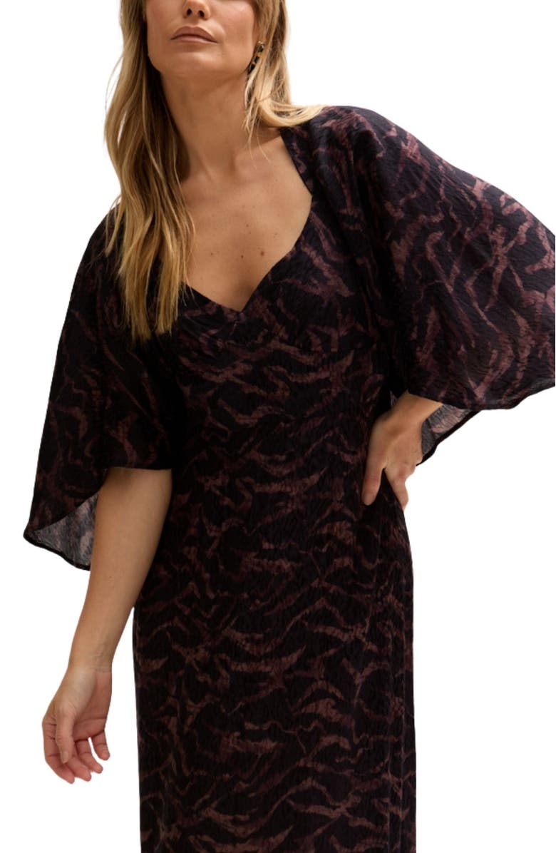 LILY AND LIONEL Lydia Angel Sleeve Midnight Tiger Print Maxi Dress, Alternate, color, Brown