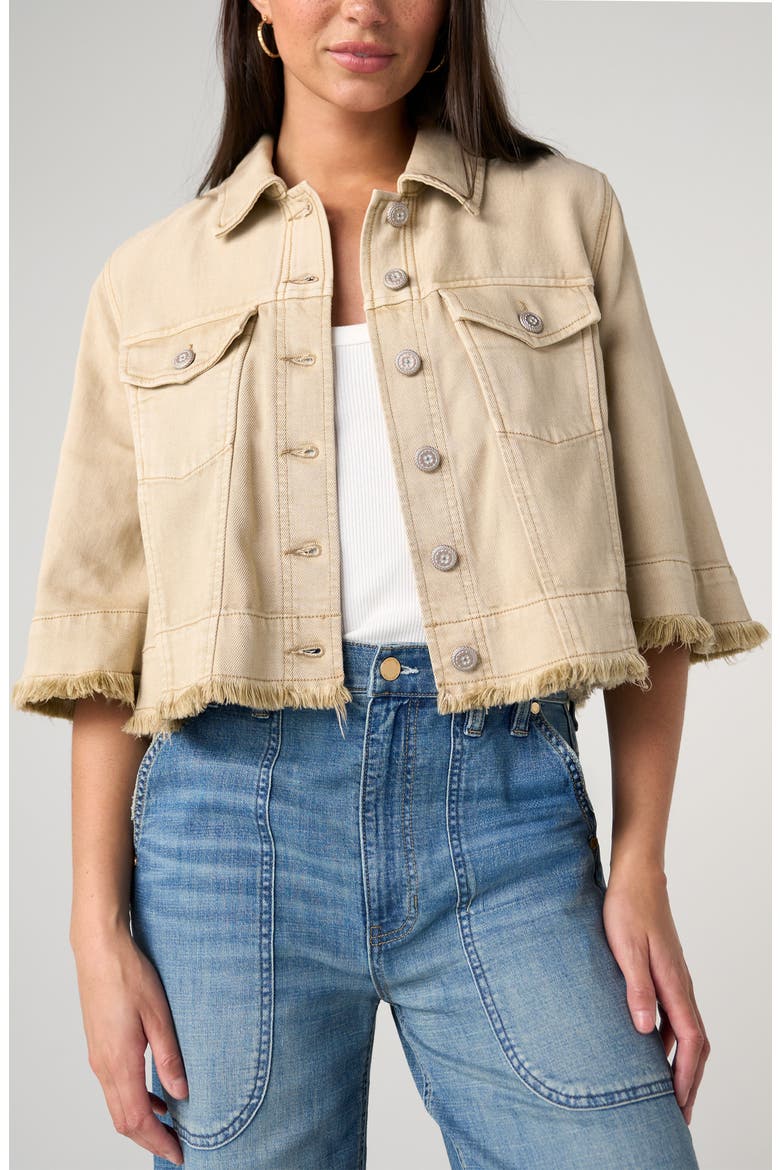 Frayed Flounce Crop Jacket, Main, color, LIGHT KHAKI