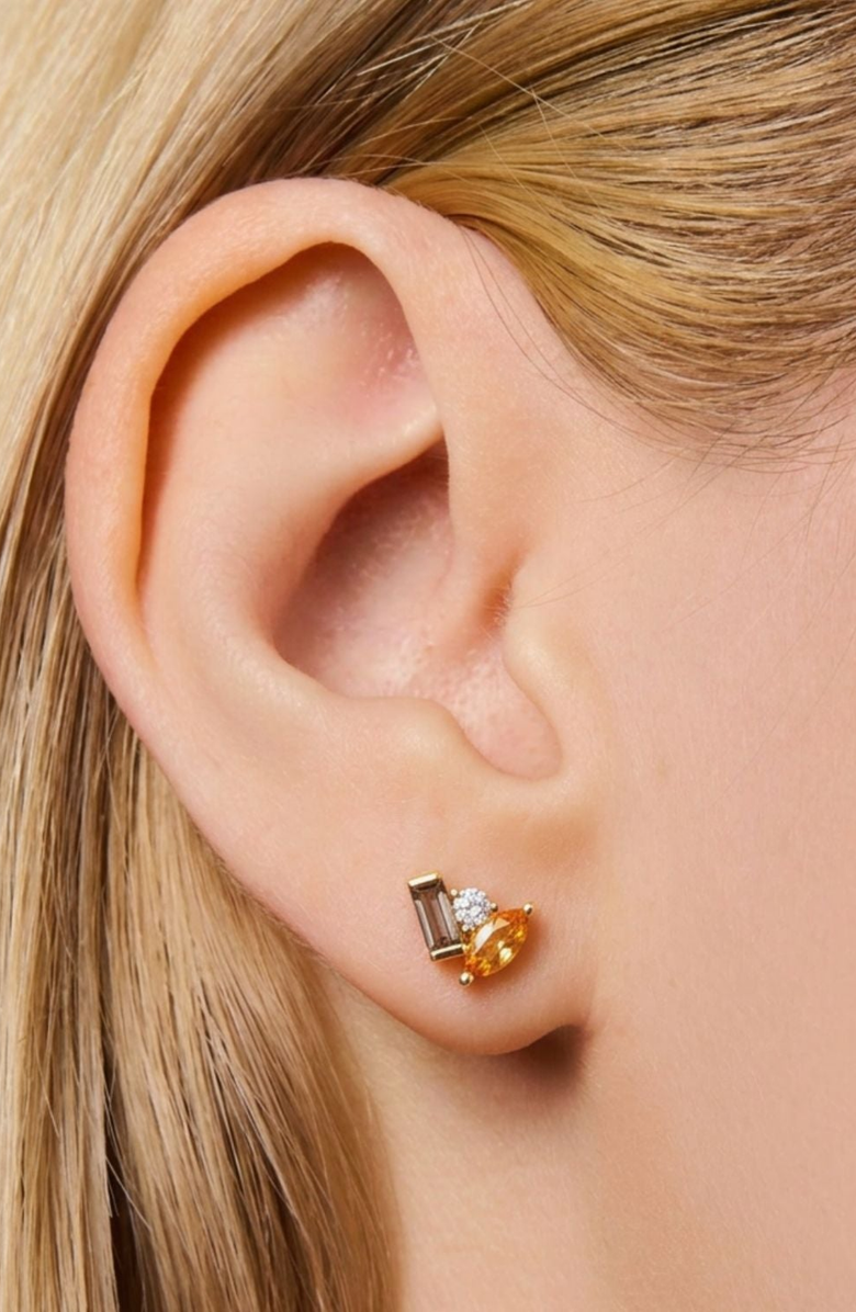 Little Sky Stone Seraphina Citrine Smoky Quartz Stud Earrings, Alternate, color, Citrine Smoky Quartz