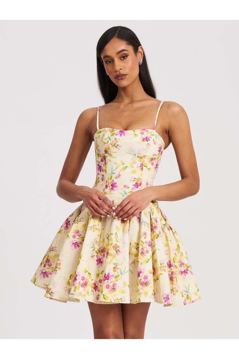 Valda Print Linen Mini Dress with Pockets, Alternate, color, Yellow pink floral print