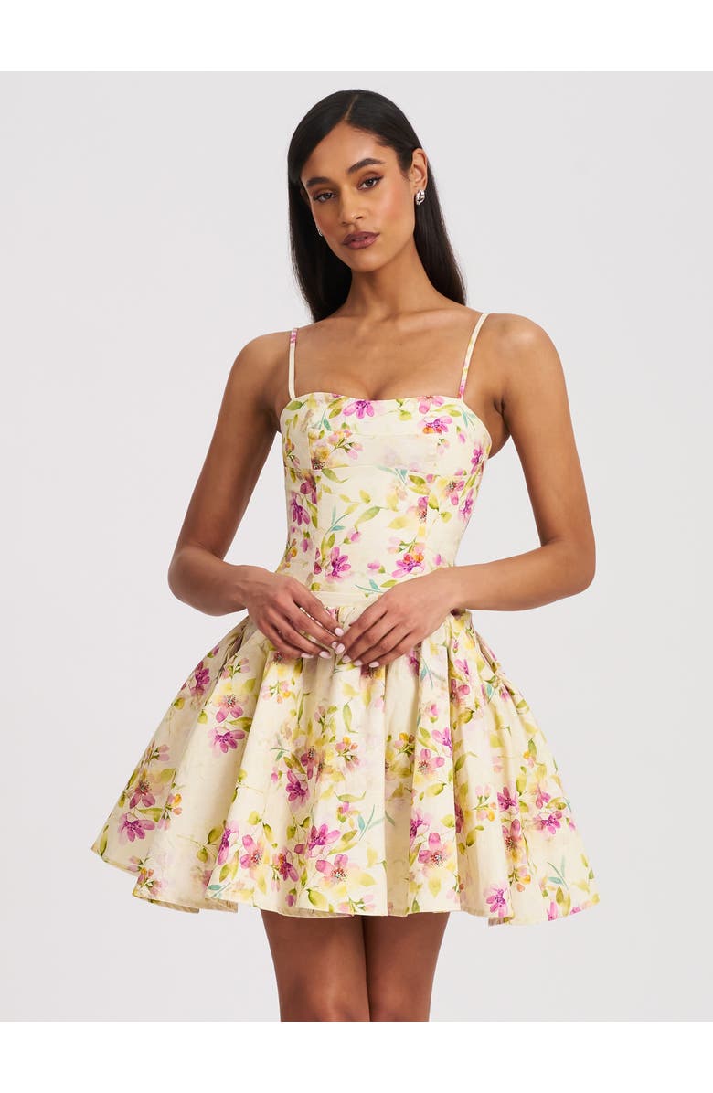 Miss Circle Valda Print Linen Mini Dress with Pockets, Alternate, color, Yellow Pink Floral Print