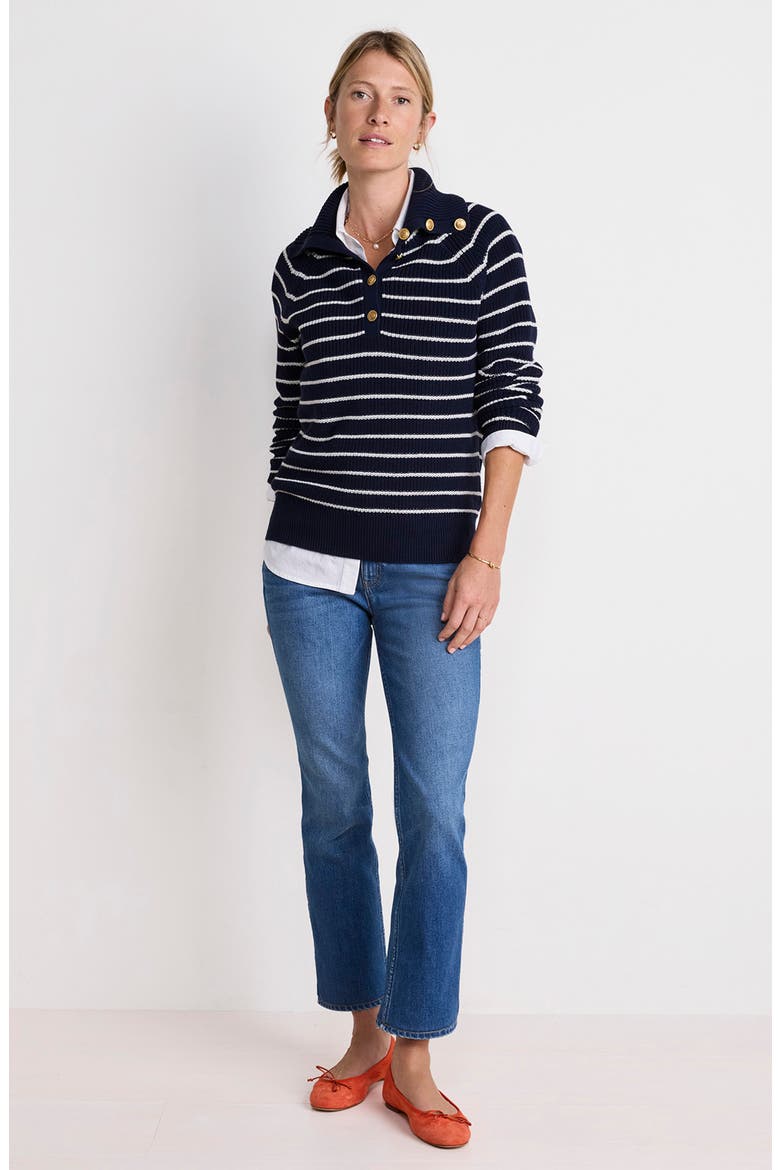 Stripe Half Button Sweater, Alternate, color, NAUTICAL NAVY