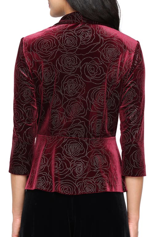 Alex Evenings Beaded Velvet Wrap Front Top In Burgundy