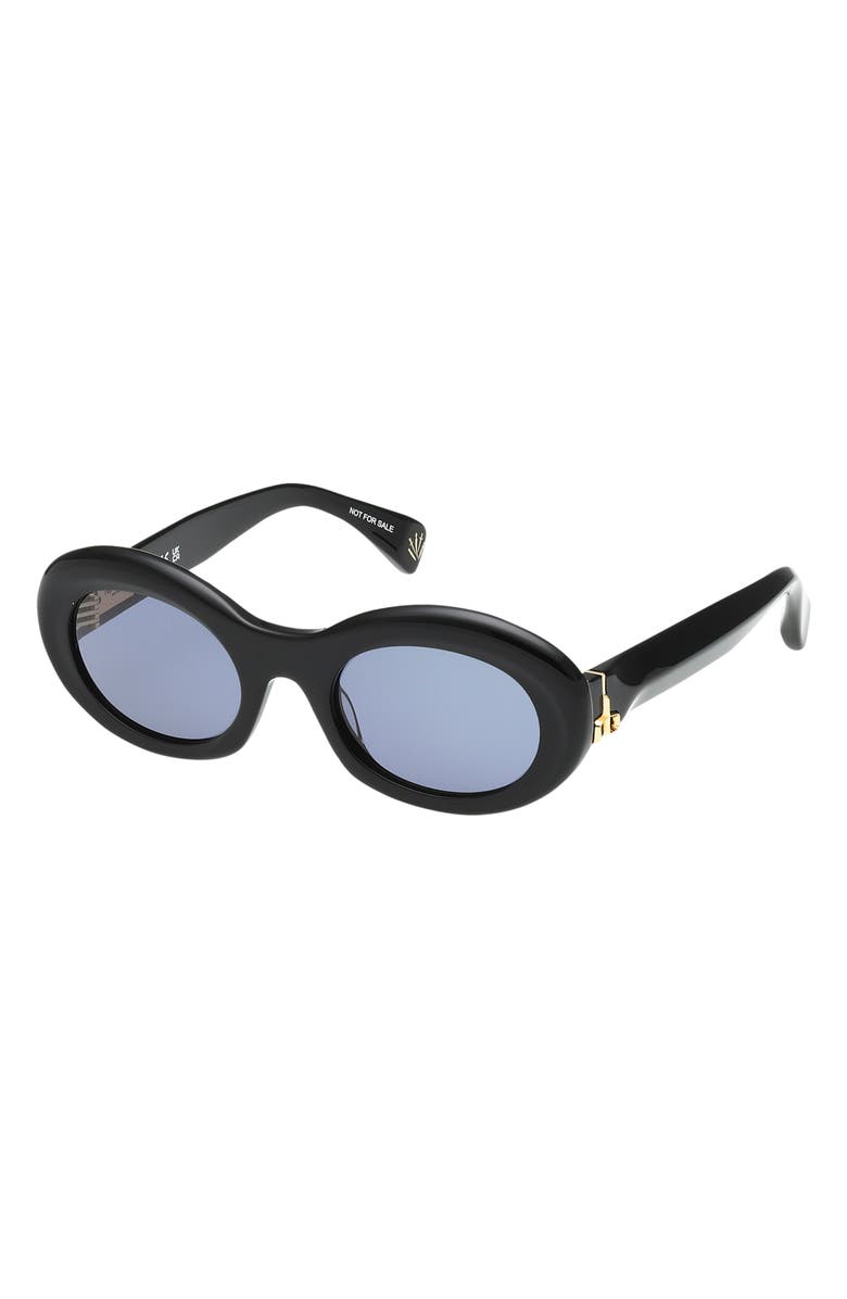 rag & bone 51mm Oval Sunglasses, Alternate, color, Shiny Black / Dark Navy Lenses