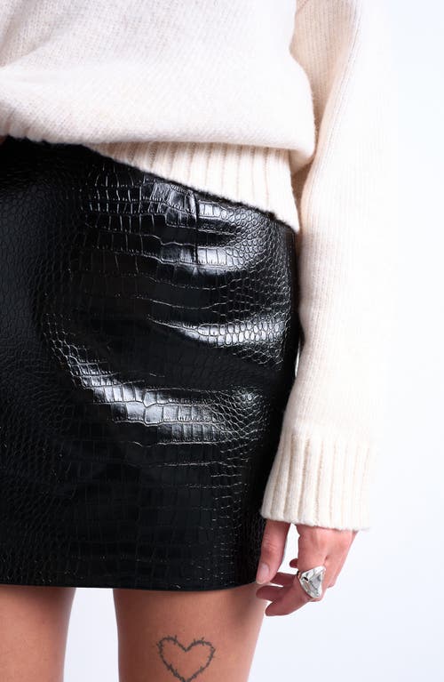 Topshop Croc Embossed Faux Leather Miniskirt In Black