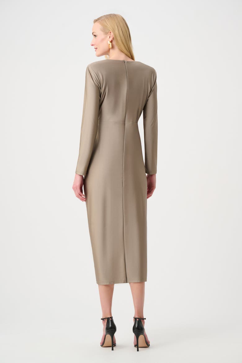 Satin Effect Knit Draped V-Neck Sheath Dress, Alternate, color, Tan