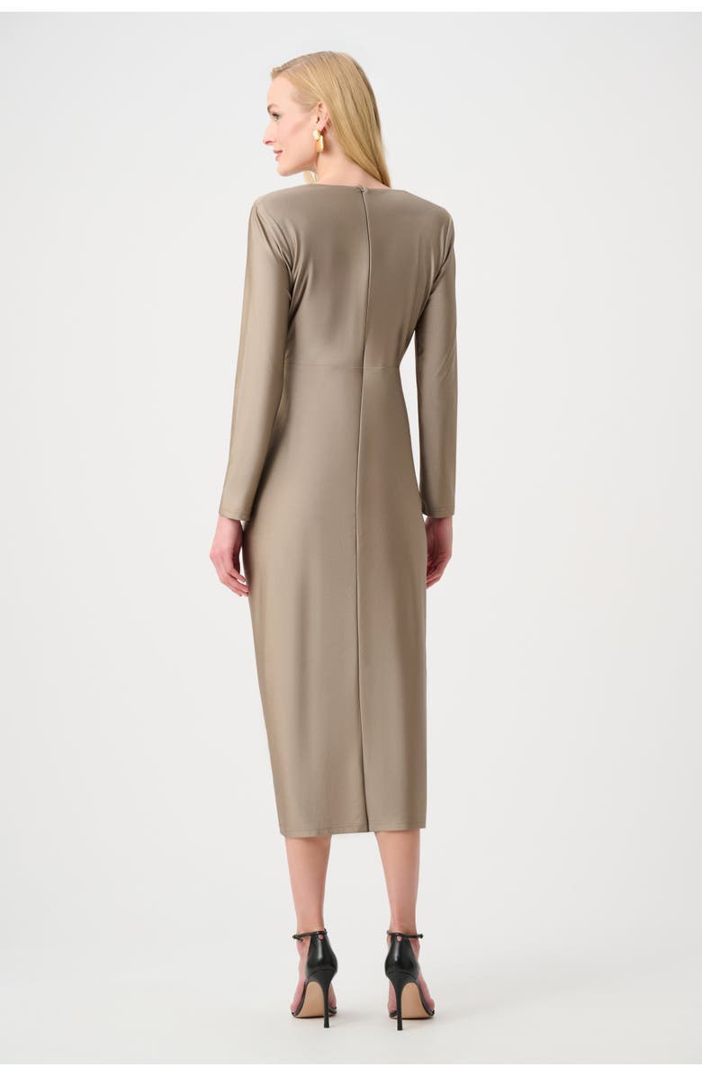 Joseph Ribkoff Satin Effect Knit Draped V-Neck Sheath Dress, Alternate, color, Tan