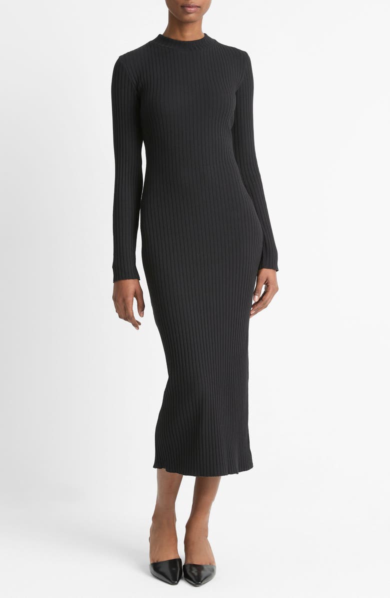 Vince Long Sleeve Rib Maxi Dress, Main, color, Black