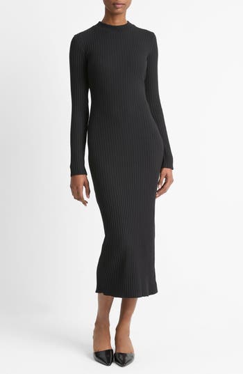 Vince Ribbed Long Sleeve Midi Dress