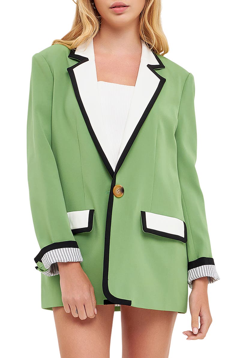 English Factory Binding Detail Drapey Blazer, Main, color, 