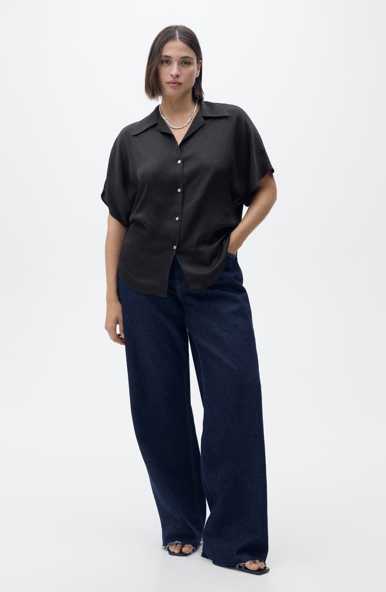 MANGO Short Sleeve Satin Button-Up Shirt, Alternate, color, 