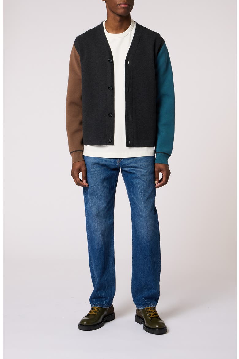 Cotton and Merino Wool Cardigan, Alternate, color, BLACK MELANGE