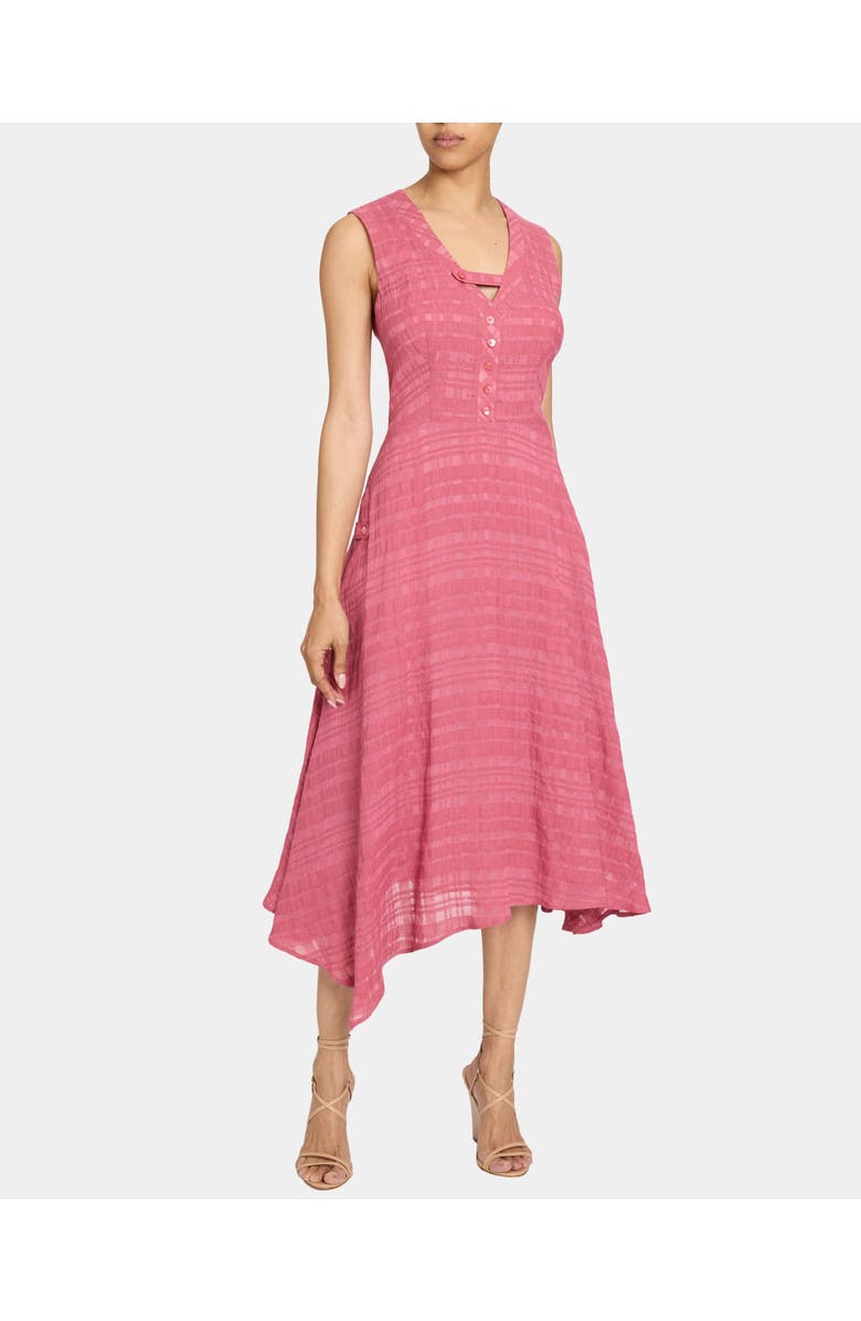 Santorelli NIA Asymmetric Midi Dress in Laser Cut Linen-Cotton, Alternate, color, Peony