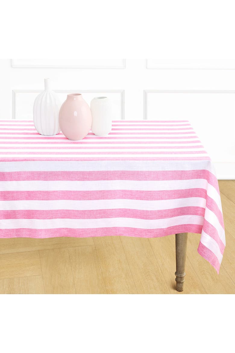 Linen Tablecloth - Cabana Stripe, Main, color, Pink and White