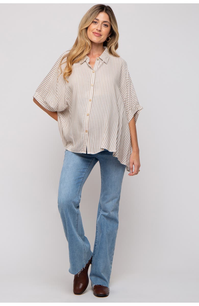 PinkBlush Striped Button Up Dolman Top, Alternate, color, Taupe