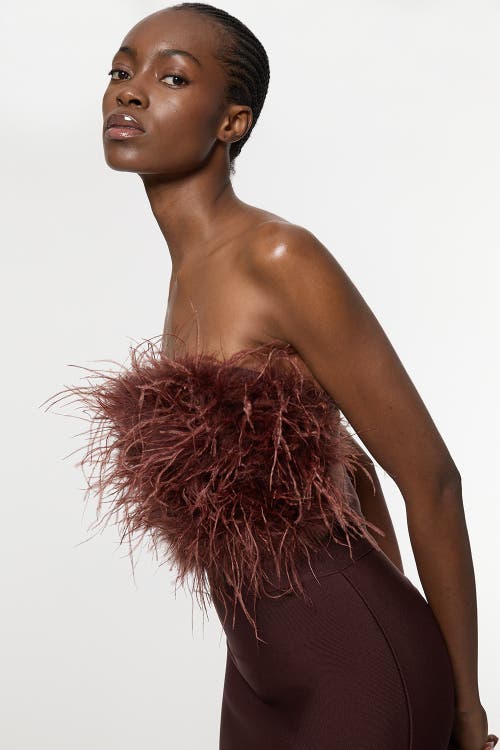 Karen Millen Feather Detail Knit Midi Dress In Brown