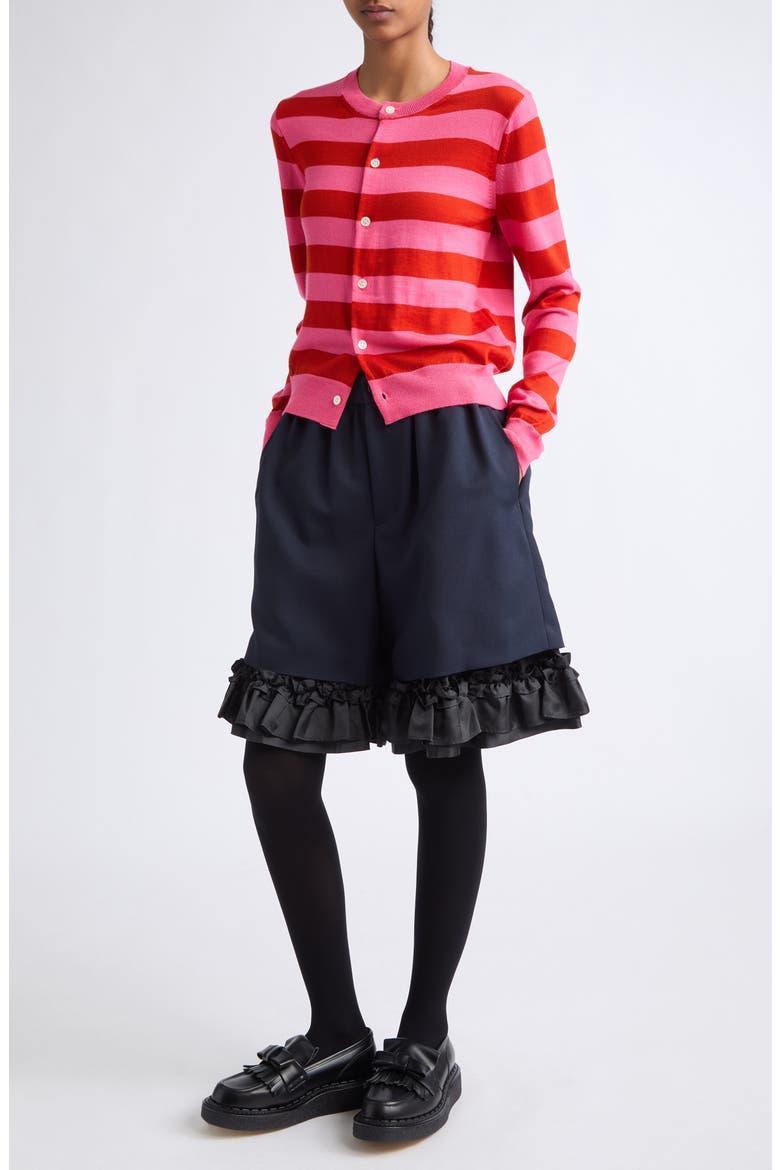 Striped Wool Cardigan, Alternate, color, PINK X RED