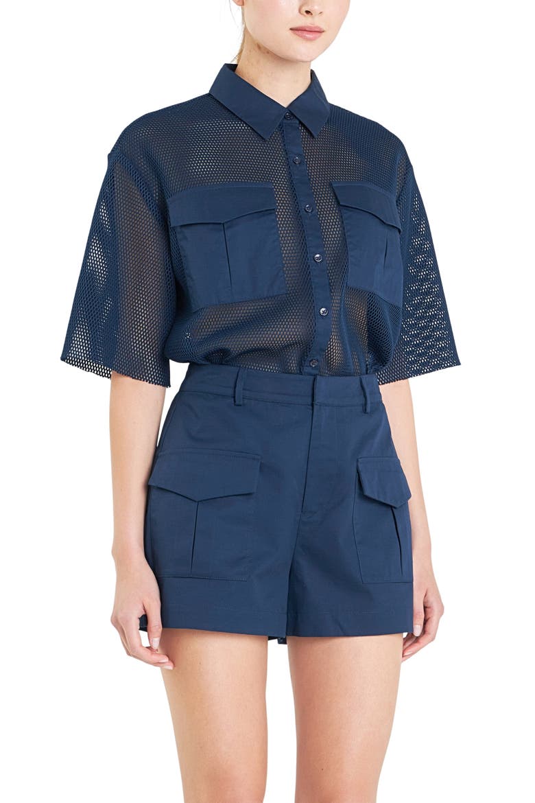 Pocket Mesh Shirt, Alternate, color, NAVY