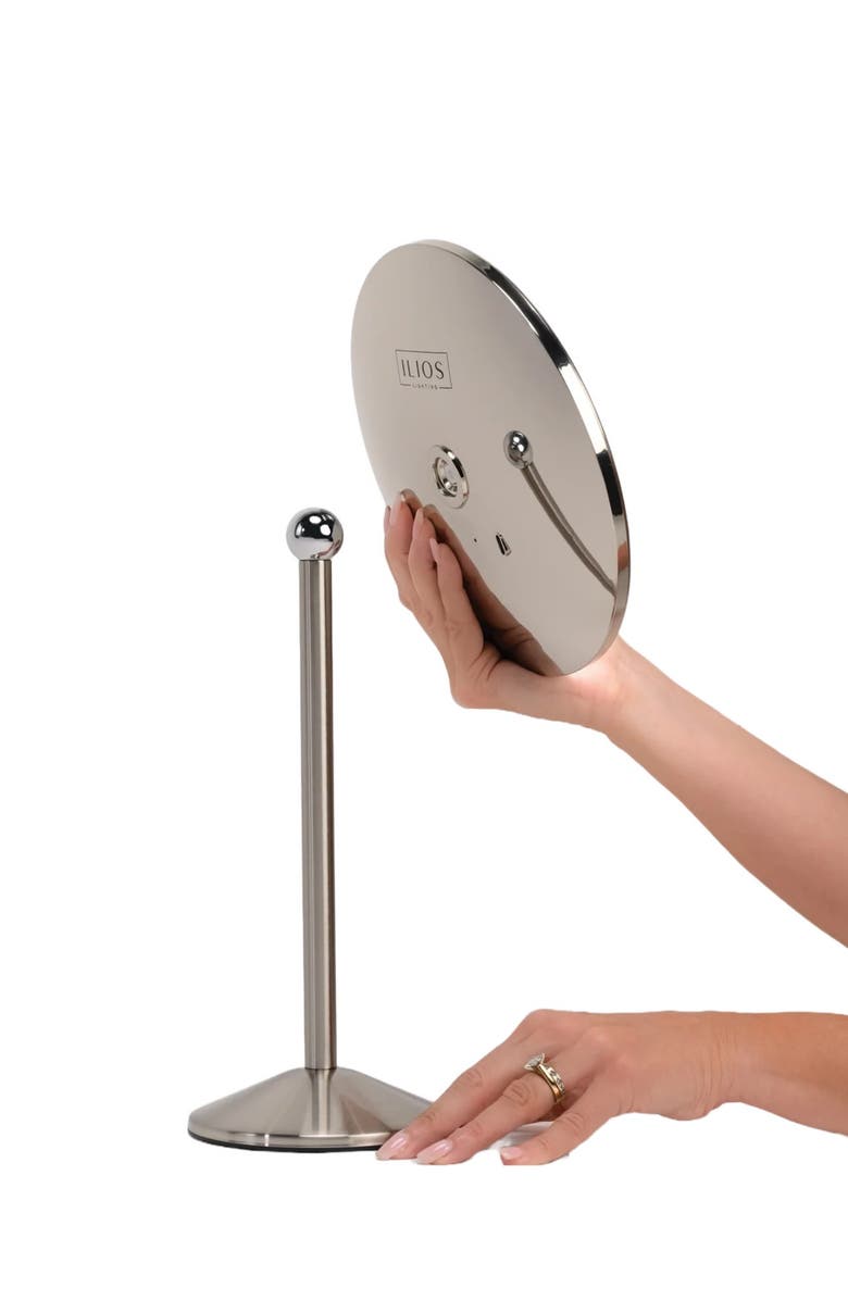 Ilios Lighting Modern Portable Rechargeable Magnetic 1x Magnication Table Mirror, Alternate, color, Silver
