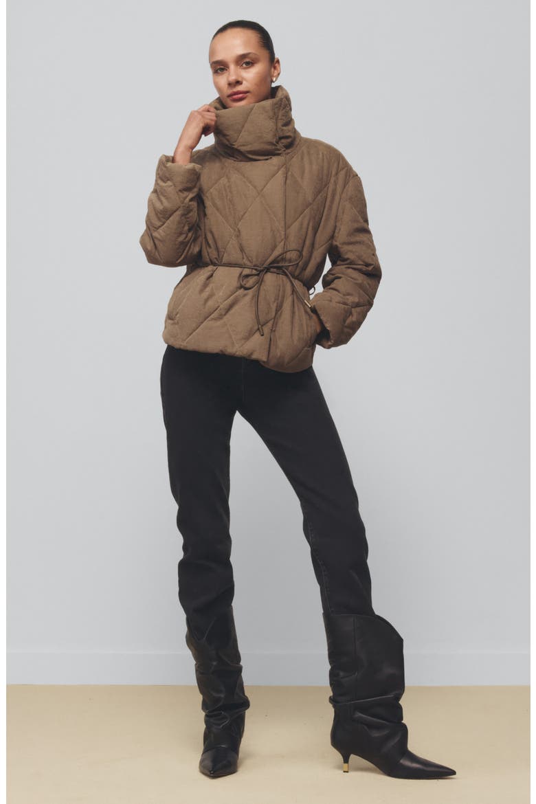 Tie Waist Puffer Coat, Alternate, color, MUSHROOM