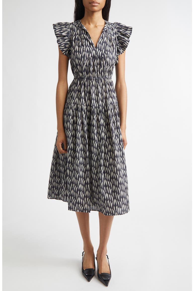 Kairi Flutter Sleeve Midi Dress, Main, color, GRAPHITE