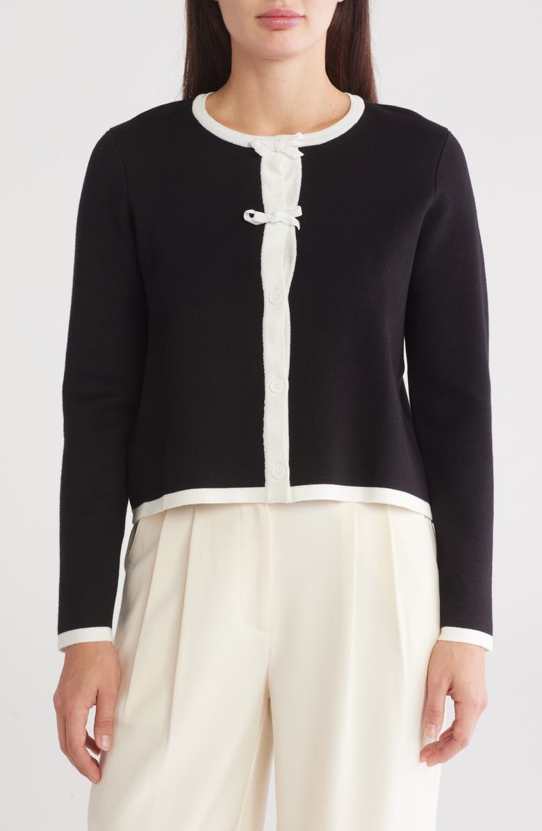 Adrianna Papell Mini Bow Tipped Button Front Cardigan, Main, color,