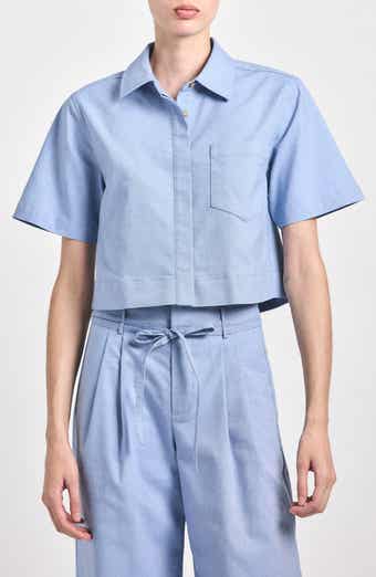 Derek Lam 10 Crosby Lira Short Sleeve Crop Button-Up Shirt