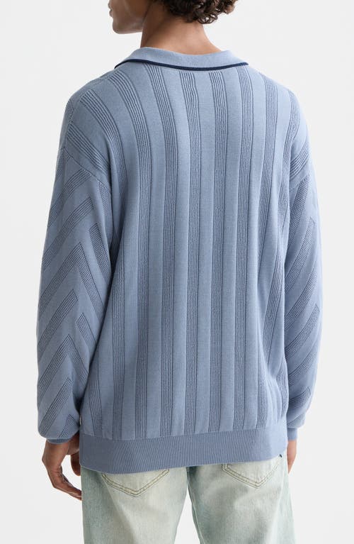 Scotch & Soda Structured Long Sleeve Polo In Blue