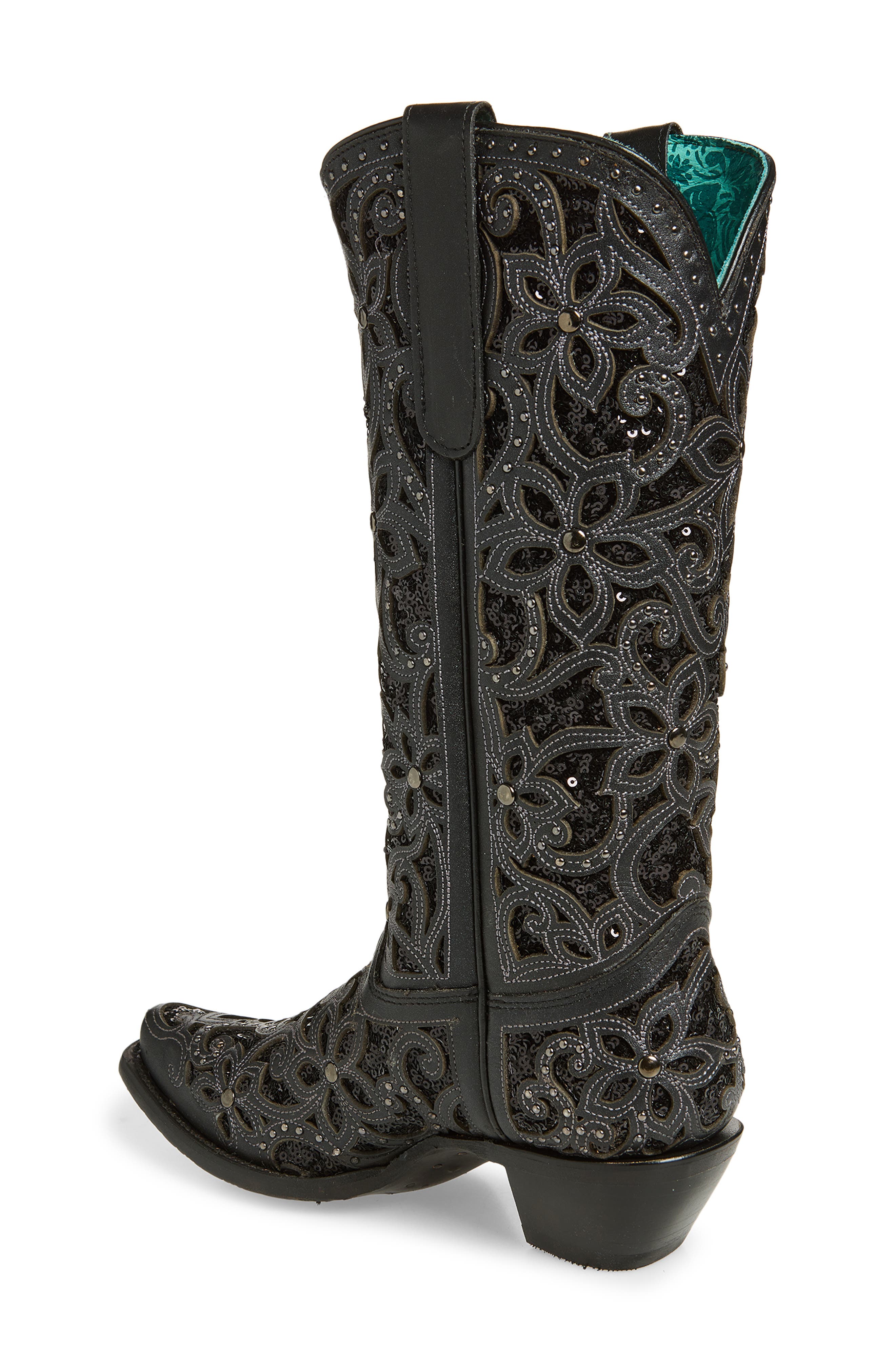 CORRAL Sequin Mid Calf Western Boot, Alternate, color, Black