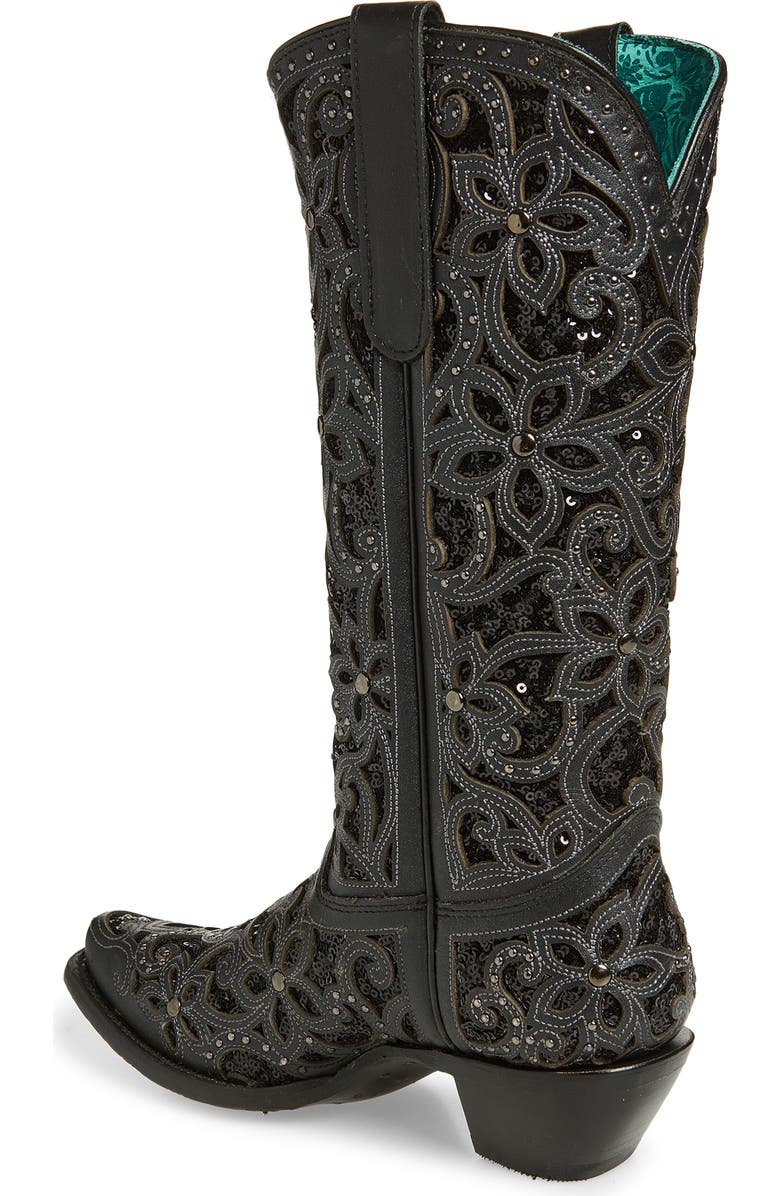 CORRAL Sequin Mid Calf Western Boot, Alternate, color, Black